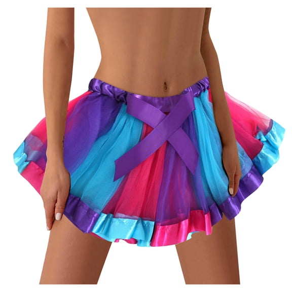 IROINNID Comfort Waist Mini Skirts For Women Rainbow 3 Layered Adult Tutu Dancing Tutu Skirt Print Skirt