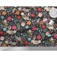 thumbnail image 3 of Soimoi Polyester Crepe Fabric Floral,Rabbit & Porcupine Cartoon Decor Fabric Printed Yard 42 Inch Wide, 3 of 3