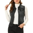 thumbnail image 1 of INSPIRE CHIC Gilet en Denim à Simple Boutonnage pour Femmes, Délavé, avec Poches à Rabat sur la Poitrine, 1 of 3