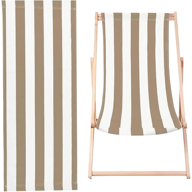 Silla de playa plegable de lona de repuesto de 44,49 x 17 pulgadas, con rayas blancas y tostadas, para patio, para exteriores, plegable, de tela