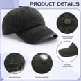 thumbnail image 4 of Bocaoying 3 Pcs Washed Cotton Baseball Caps for Men Women, Breathable Retro Adjustable Dad Hats with Crown, Curved Brim Ball Caps for Running, Outdoor, Daily Casual Wear, Black/Dark Blue/Grey, 4 of 7