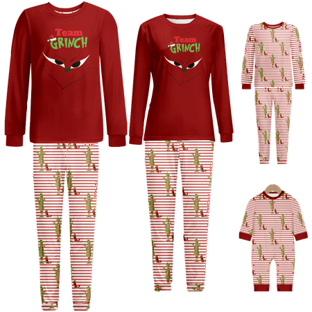 

Family Matching Christmas Pajamas Set The Grinch Red Stripe Print Baby-Kids-Adult-Pet Size 2 Pieces Top and Pants Bodysuits Xmas Pjs Set