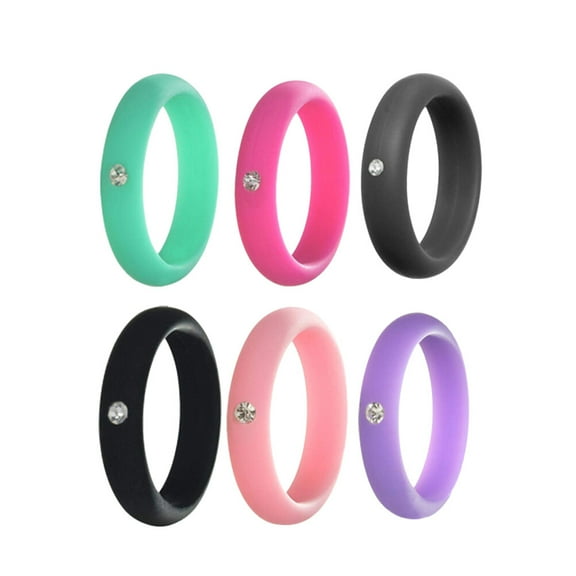 KALLORY Assorted Color Silicone Women's Rings Set Comfortable Wave Pattern Wedding Rings for Various Occasions Size 5