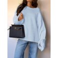 thumbnail image 4 of Women'S Oversized Crewneck Sweater Puff Long Sleeve Cable Slouchy Pullover Jumper Tops Blue L, 4 of 7