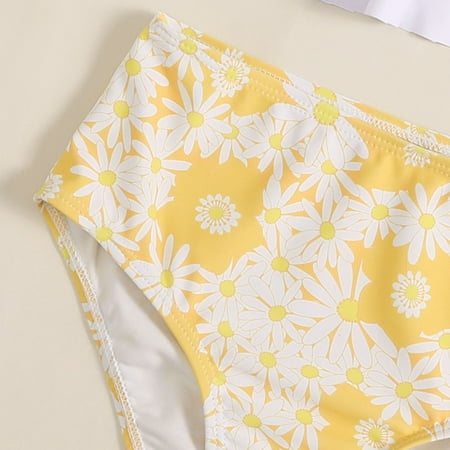 

Gubotare Toddler Girl 2 Piece Swimsuit Sport Blue Floral Prints High Waist Bikini Set Swimwear Beach Girls Three Piece Swim Suit Yellow 6-7 Years