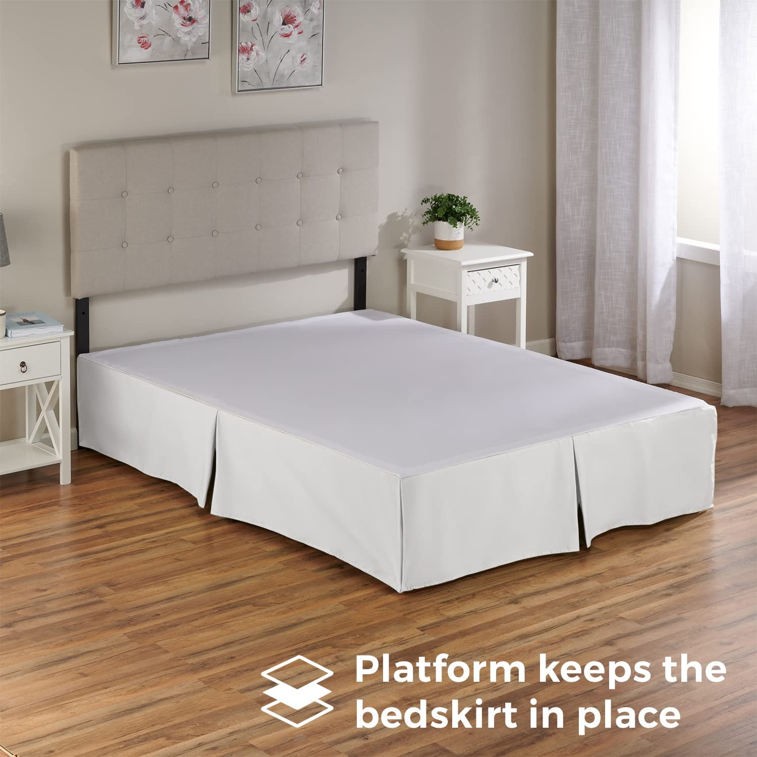 Tailored Bed Skirt - 18 inch Drop, White, Twin Bedskirt with Split Corners - Blissford