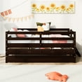 thumbnail image 2 of Twin Size Loft Bed, Modern Multi-Function Solid Wood Low Bed Frame with Safety Fence, Climbing Ladder, Storage Drawers and Trundle, Low Loft Bed Frame for Kids, Teens Bedroom, Espresso, 2 of 7