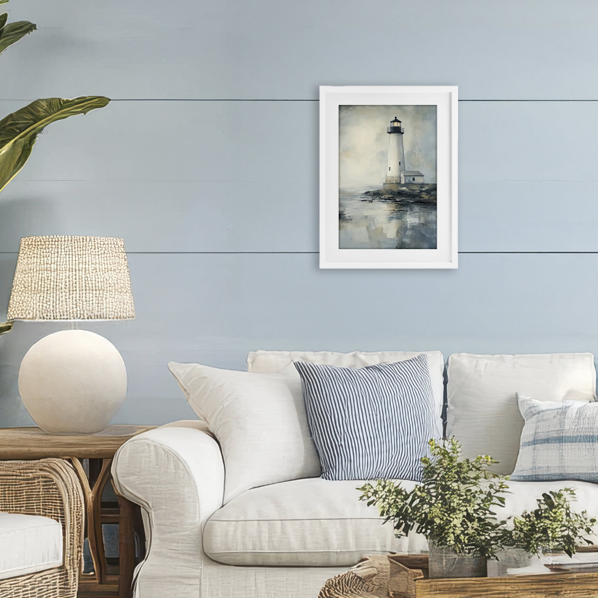 Stupell Industries Moody Lighthouse Reflecting White Framed Print Under Glass, design by Petal Prints Design