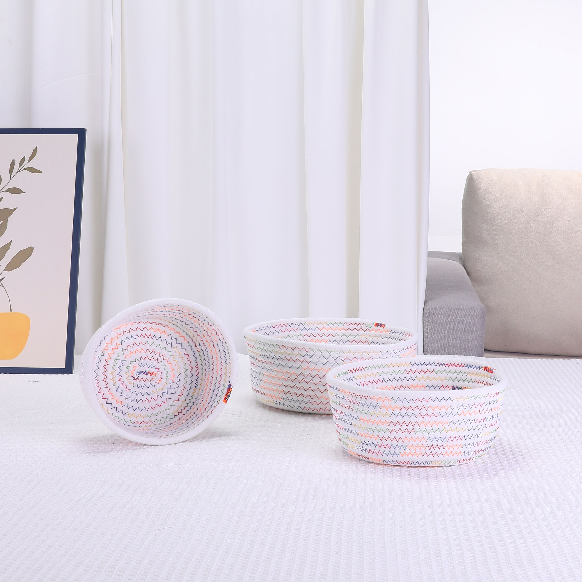 Unique Bargains Round Woven Storage Basket Small Storage Bin for Home Decor White S