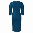 thumbnail image 4 of MORTTIC Women's Crew Neck Bodycon Pencil Dress with Peplum, 3/4 Sleeve Office Wear to Work Dress Peacock Blue，S, 4 of 16