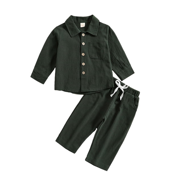 YTDSCS Newborn Baby Boys Cotton Linen Long-Sleeved Solid Color Shirt + Pants Spring Fall Casual 2PCS Outfits Set for 6-24 Months