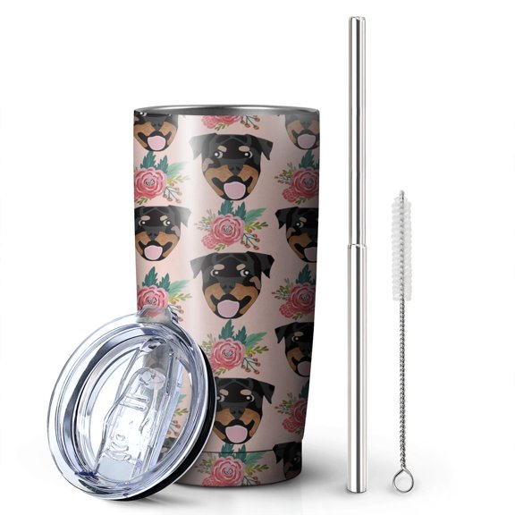 Rottweiler Tumbler - Gifts for Dog Lovers - Dog Gift - Rottweiler Travel Coffee Mugs for Hot and Cold Drinks - With Straw and Lid 20 OZ