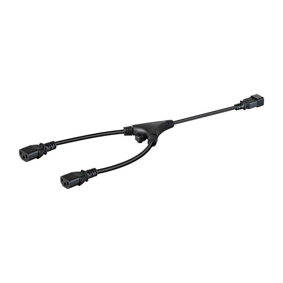 Monoprice Heavy Duty Splitter Power Cord - 2 Feet - Black | IEC 60320 C20 to 2x IEC 60320 C13, 14AWG, 15A, SJTW, 100-250V