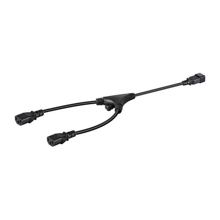 UPC: 0889028103067 | Monoprice Heavy Duty Splitter Power Cord – 2 Feet – Black | IEC 60320 C20 to 2x IEC 60320 C13  14AWG  15A  SJTW  100-250V