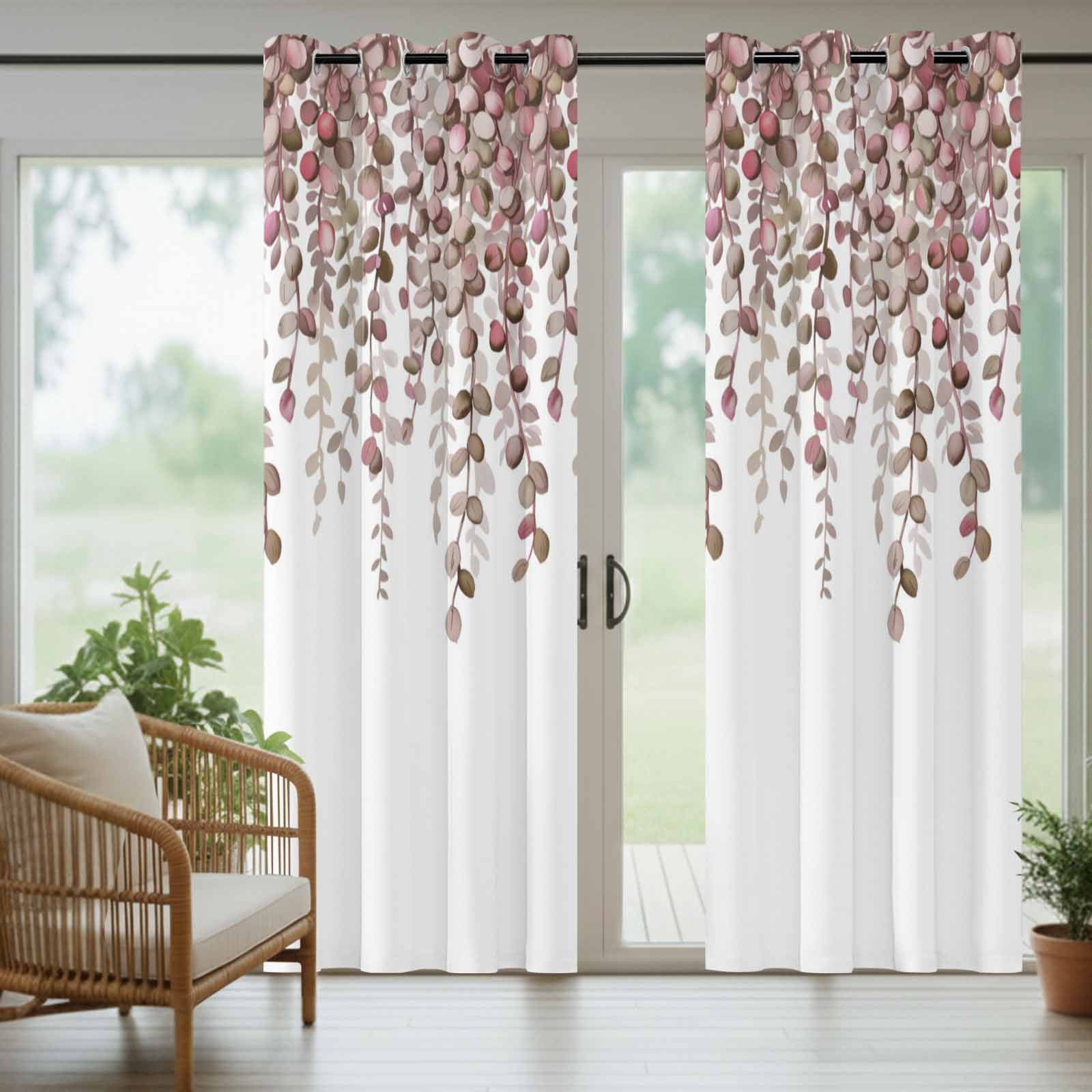 Outdoor Curtains for Patio Waterproof, Brown Eucalyptus Leaves Outdoor Privacy Panels Grommet, Spring Leaves Plants Country Blackout Outside Curtains for Porch/Cabana/Pergola/Gazebo 54"x84", 1 Panel