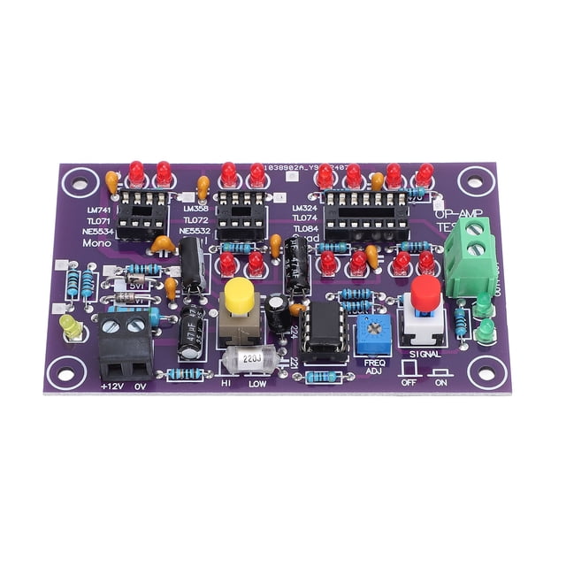 Módulo De Prueba OP AMP, Placa De Prueba De Amplificador Operacional Fácil De Usar Indicador LED DC12V PCB Profesional Con Terminal Para Cuádruple Doble Individual