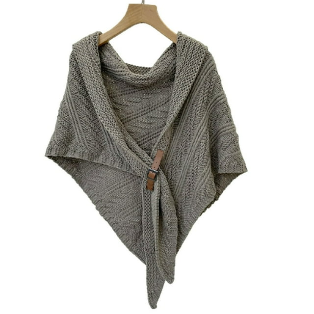 Multifunctional Triangle Shawl for Ladies Knitted Shoulder Wrap with Pu Strap Buckle for Any Season Wedding Party New