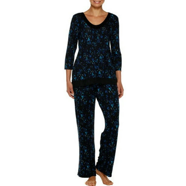 Women's Rayon Long Sleeve Pajama Top with Rayon Sleep Pant 2 Piece