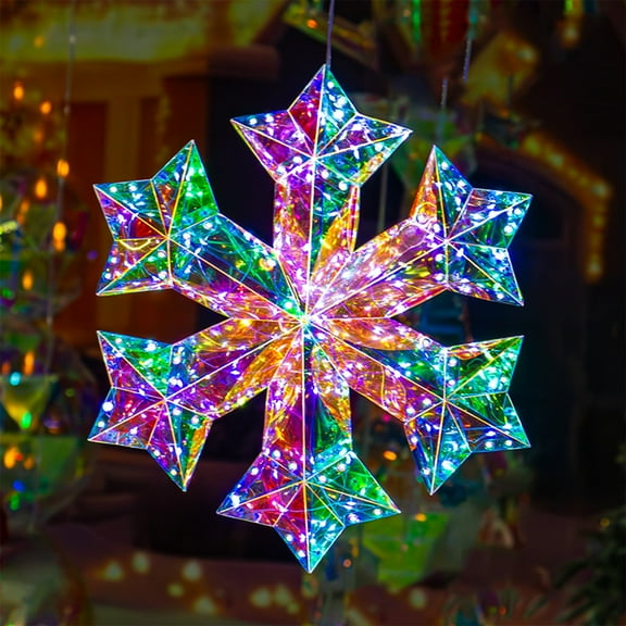 KOYPTL 10 Inch Lighted Up Christmas Snowflake Decorations Color-Changing LED Prismatic Iridescent Snowflake Light Decorations Christmas Decorations for Xmas Eve Night Holiday Party Indoor Home Decor