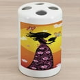 thumbnail image 1 of Feminine Ceramic Toothbrush Holder, Flowers Butterflies and Silhouette of Girl in Floral Dress Bouquet Fantasy Art, Versatile Countertop for Bathroom, 4.5" X 2.7", Orange Black, by Ambesonne, 1 of 4