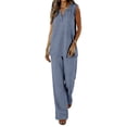 thumbnail image 3 of Bovxnpu Lounge Sets for Women Summer 2 Piece Outfits Set Linen Cotton V Neck Tank With Wide Leg Loose Pants Set, 3 of 8