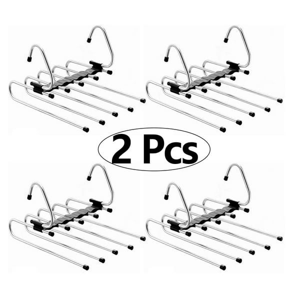 2-Layer Stainless Steel Metal Pants Hangers | Space-Saving Hanger Rack for Men & Women | Folding Clothes Hangers | Multi-Purpose Organizer for Pants, Scarves, Jeans