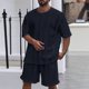 thumbnail image 2 of Men's Summer Knitted Solid Color Casual Short Sleeve T-Shirt Shorts Set M, 2 of 5
