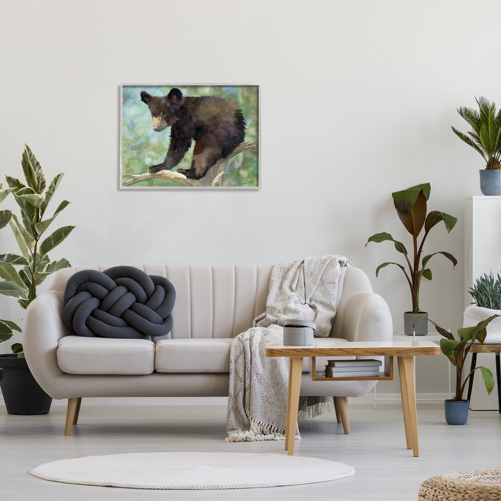 Stupell Bear Cub Forest Tree Wildlife Animals & Insects Painting Gray Framed Art Print Wall Art