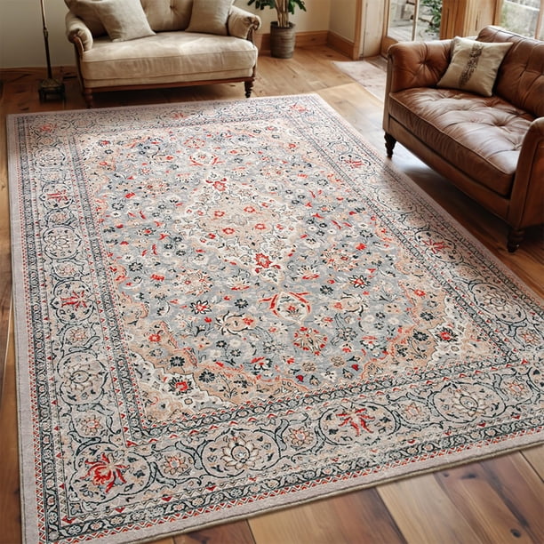 Alfombra lavable Goideal, beige, 120 x 180 cm, con respaldo de goma antideslizante