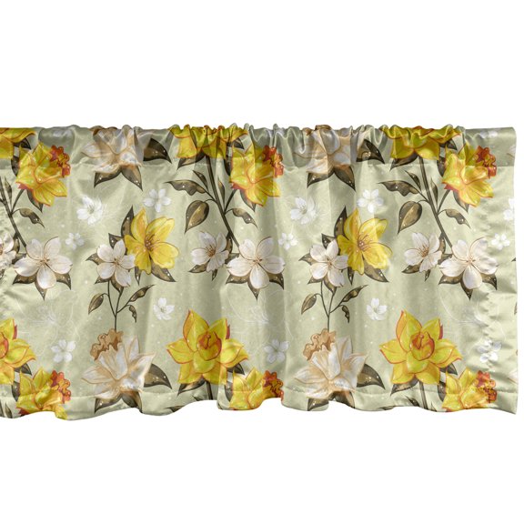 Ambesonne Floral Window Valance, Blooming Petals Snowy Scene, 54" X 12", Multicolor