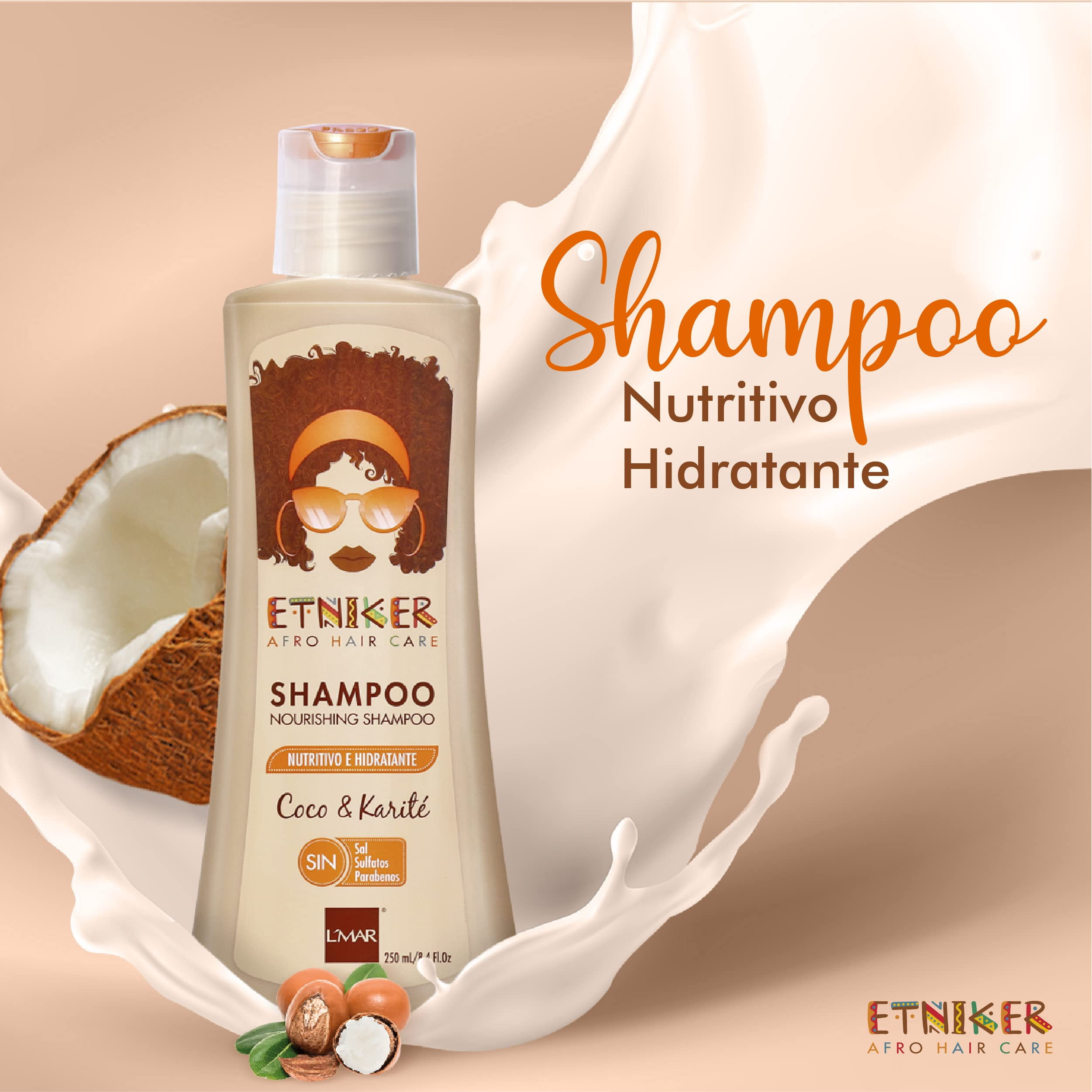 ETNIKER Afro-textured, Curly & Wavy hair Wash Kit: Styling Cream, Nourishing Shampoo, and Deep Conditioning Mask with Coconut, Shea Butter & Monoi Oil. Free S&S Mineral Oil, Parabens (3piece Set)