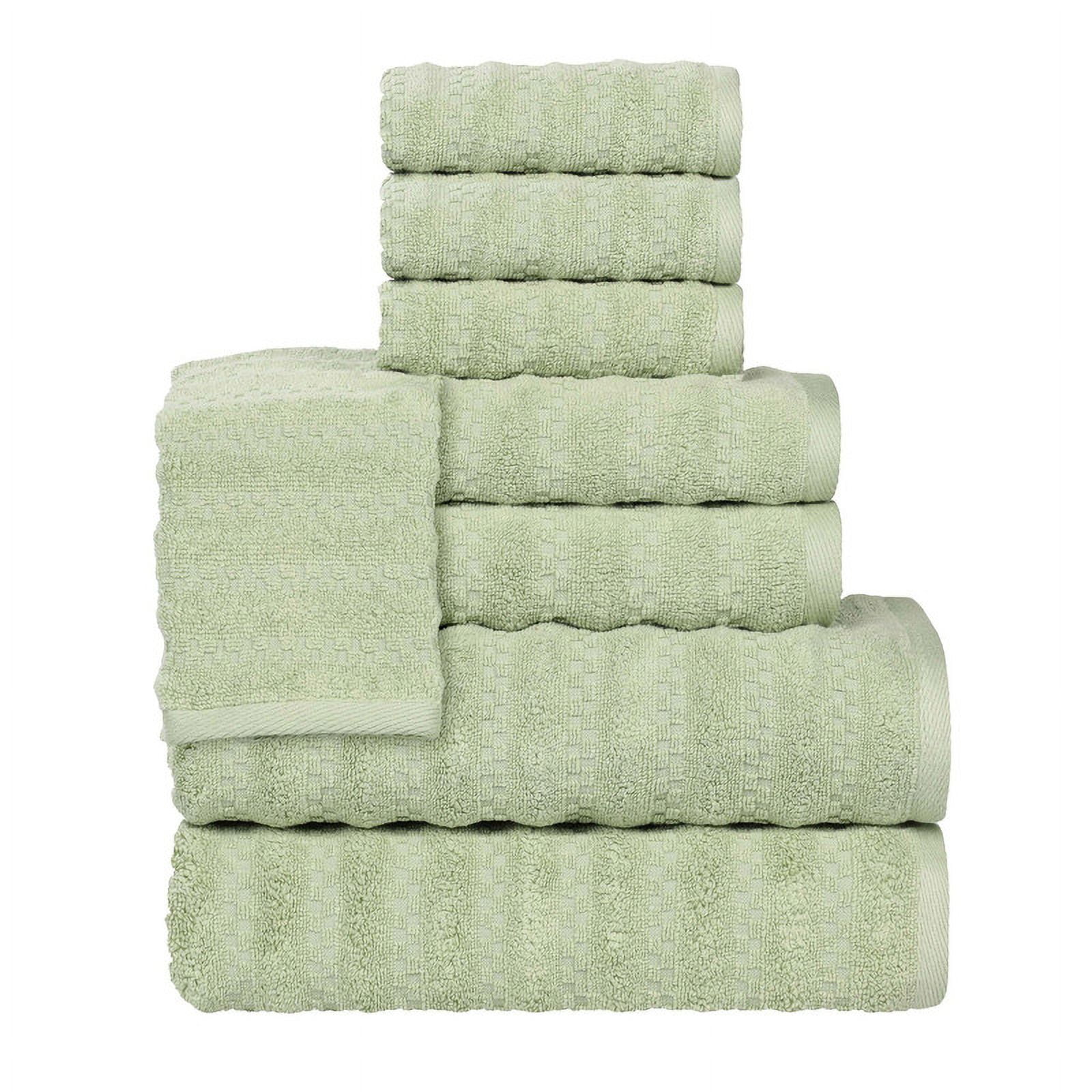 Superior Zuma Waffle Textured Stripes Zero Twist 8 Piece Towel Set, Green