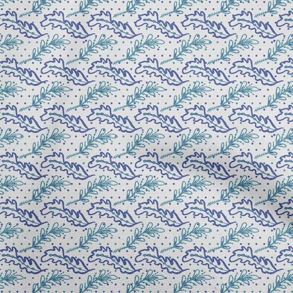 oneOone Cotton Silk Medium Blue Fabric Leaves Sewing Fabric By The Yard Printed Diy Clothing Sewing Supplies 42 Inch Wide