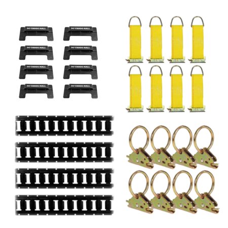 

E-Track Tie-Down KIT! 4 Powder-Coated 8 Horizontal E Track Rails 8 End Caps 8 Rope Tie-Offs 8 O Rings | Trailer Accessories Cargo Securement