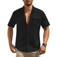 thumbnail image 2 of Mens Short Sleeve Button Down Linen Shirt with Spread Collar and Dual Chest Pockets for Casual or Office Wear, 2 of 6