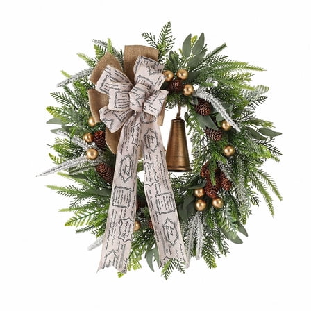 24-Inch Artificial Christmas Wreath with Red Berries, Pinecones & Plaid Bowknot, Festive Door Wreath for Home, Indoor & Outdoor Xmas Decor