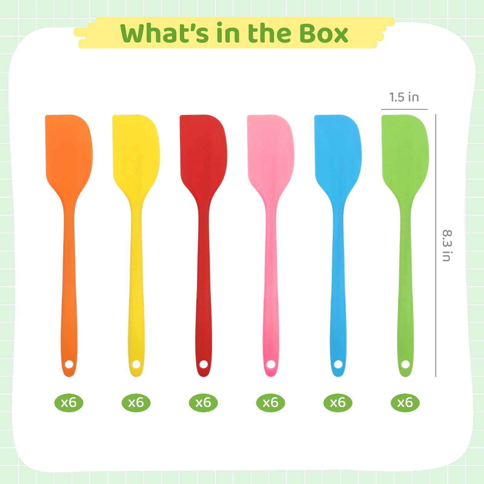 36 Pack 8.3" Nonstick Silicone Spatulas –  Heat-Resistant Food Grade Mixing Scrapers | 6 Colors Long Handle with Hanging Hole for Baking, Cooking, Butter & Cream