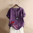 thumbnail image 2 of Zpanxa Summer Tops for Women, Women Short Sleeve Casual Round Neck Printed Loose Button Tunic Shirt Blouse Tops Purple B 3XL, 2 of 5