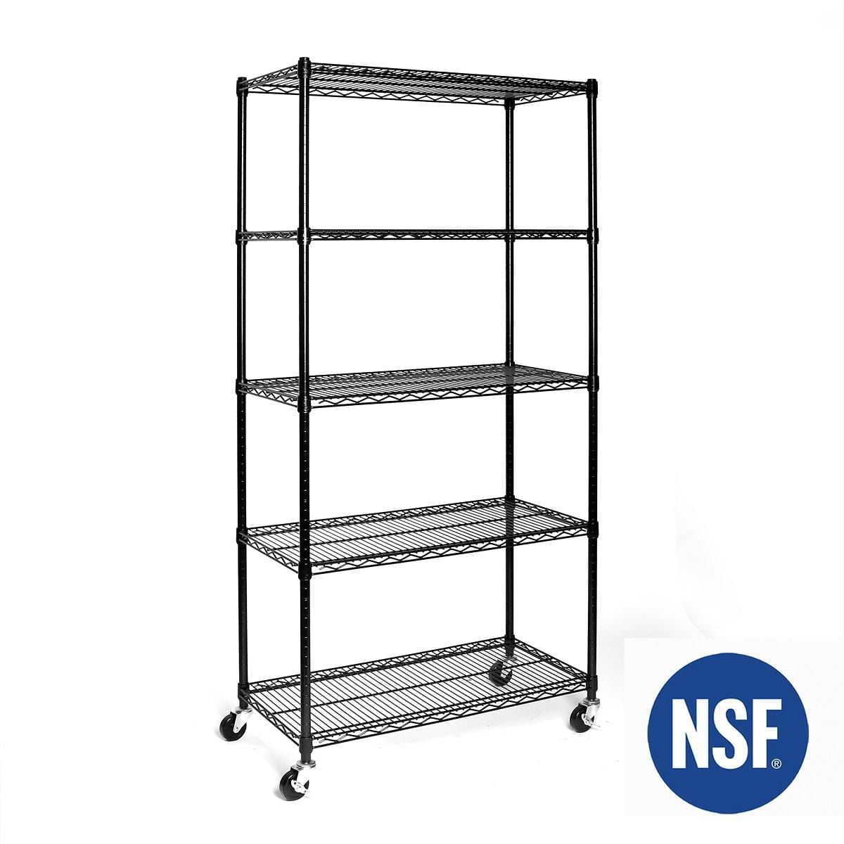 Seville Classics 5-Tier NSF Steel Shelving - Black - 72" H x 36" W x 18" D