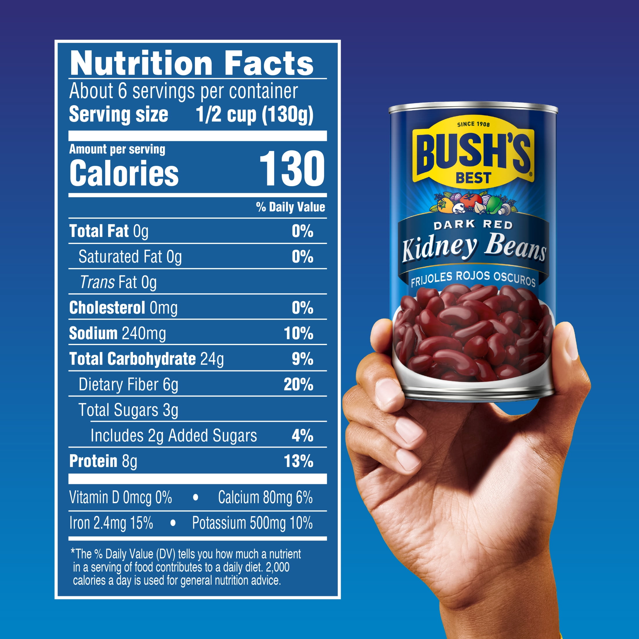 (12 pack) Bush's Dark Red Kidney Beans, Plant-Based Protein, Canned Kidney Beans, 27 oz