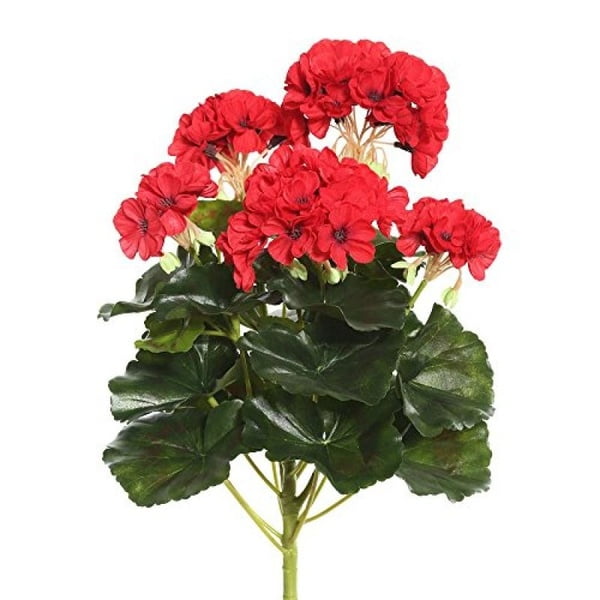 Vickerman 14.5" Red Polyester Geranium Bush With 24 Leaves And 76 Flowers
