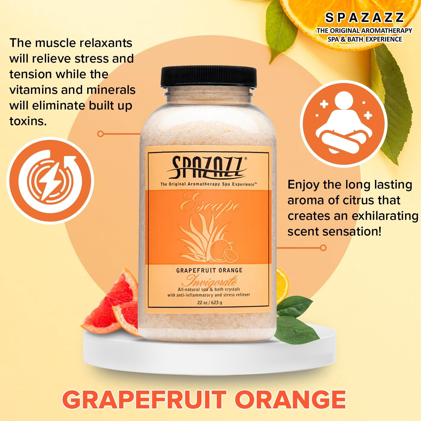 Spazazz SPZ-111 22 oz Aromatherapy Spa & Bath Crystals, Grapefruit Orange Invigorate