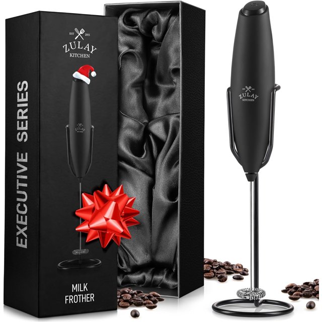 Zulay Executive Series Ultra Premium Gift Milk Frother For Coffee With Improved Stand - Coffee Frother Handheld Foam Maker Executive Black