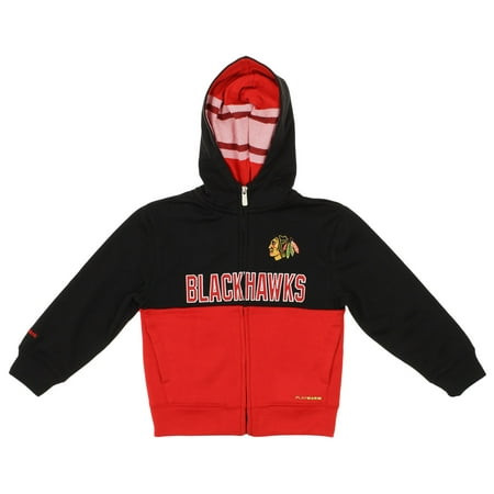 Reebok NHL Hockey Boys Kids Chicago Blackhawks Full Zip Drop Pass Playwarm Hoodie, Black-Red