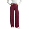 thumbnail image 4 of HomeDM Womens Wide Leg Pants with Pockets High Waisted Casual Lounge Trousers Wine Work Office Pants Size M, 4 of 8
