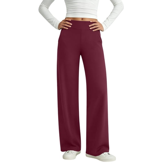 Dagugfen Athletic Yoga Pants for Women Stretchy Elastic High Waist Straight Leg Activewear Workout Pants(XL,Wine)