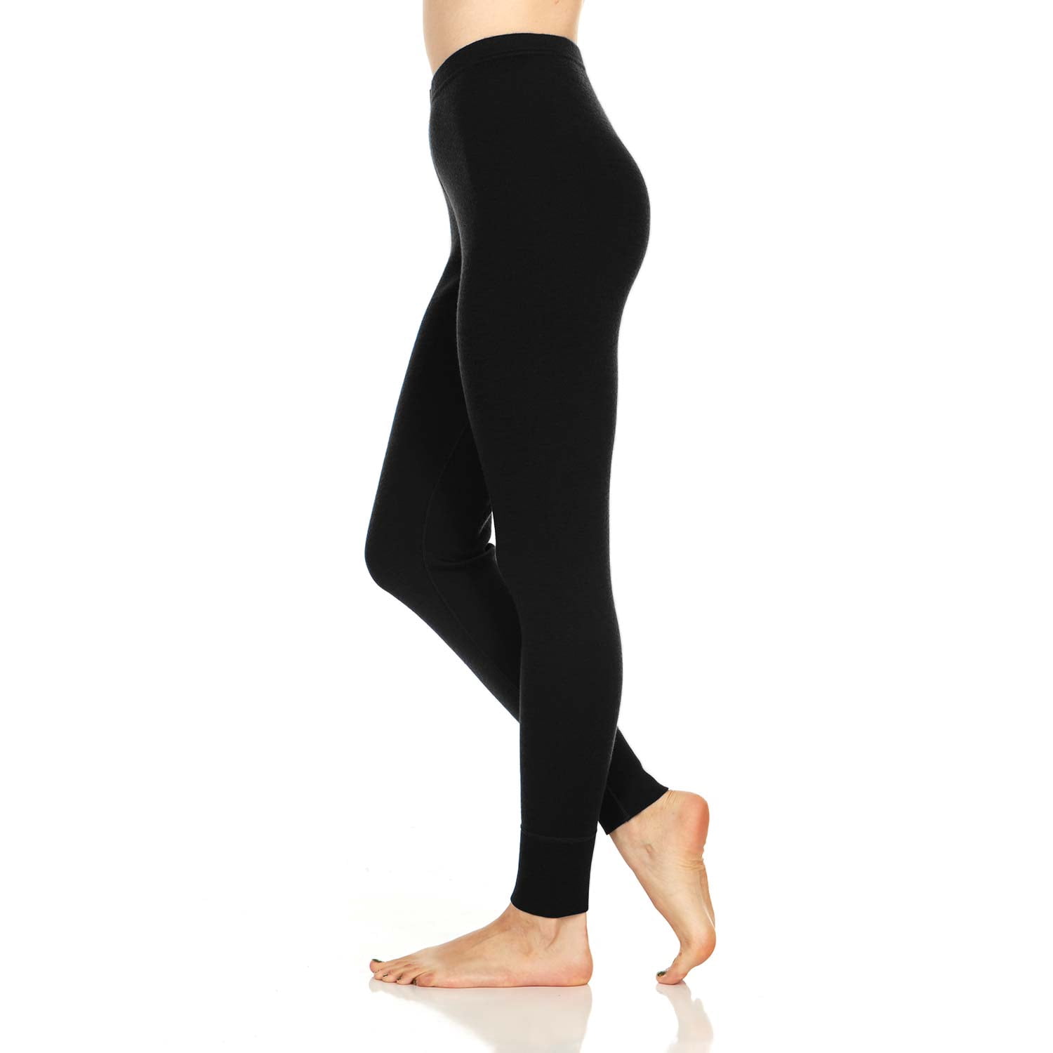 Merino Wool Women's Midweight Base Layer Bottoms - Thermal Underwear - No Itch Renewable Fabric - Black - Medium Tall