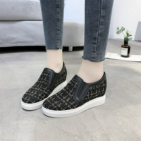 

NECHOLOGY Womens Shoes Casual Dress 1 Inch Heels Women Shoes Fashion Flat Bottom Thick Casual Leather Shoes for Women Black 6