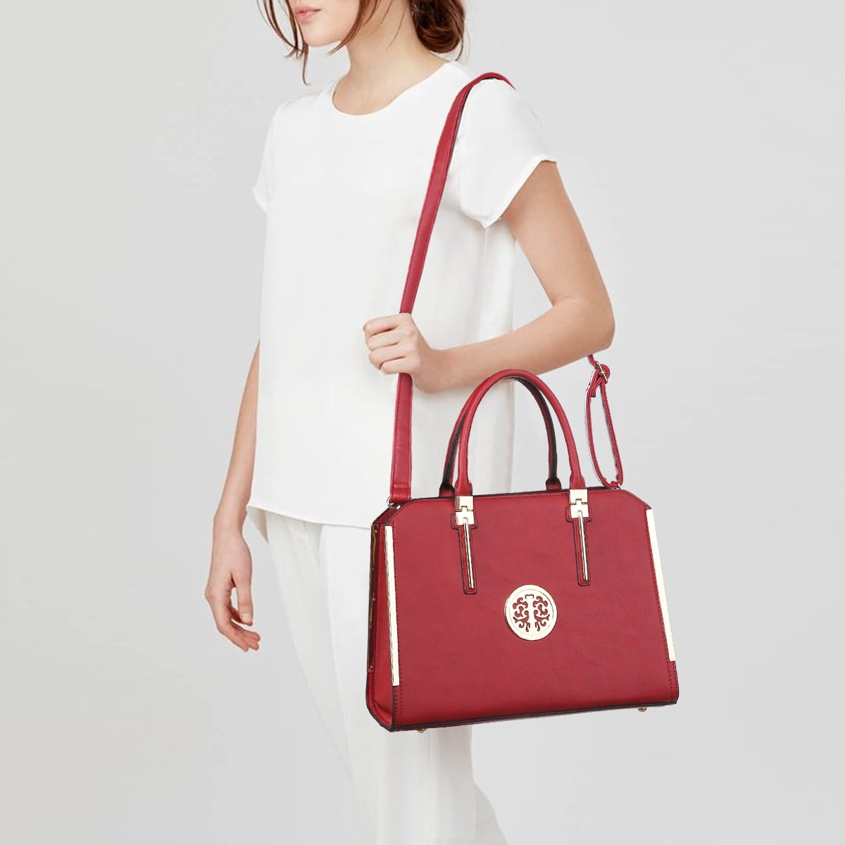 Dasein Women Large Handbag Purse Vegan Leather Satchel Work Bag Shoulder Tote with Matching Wallet