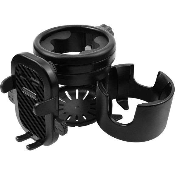 Twinkle Baby Stroller Cup Holder with Phone Holder, 3-in-1 Universal Baby Bottle Holder,Double Drink Holder with 360-degree Rotatable Phone Holder. Perfect for Stroller, Walker (Black)